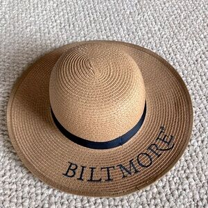 Biltmore Straw Hat - Navy Blue Ribbon, Fully Lined - Brand New!
